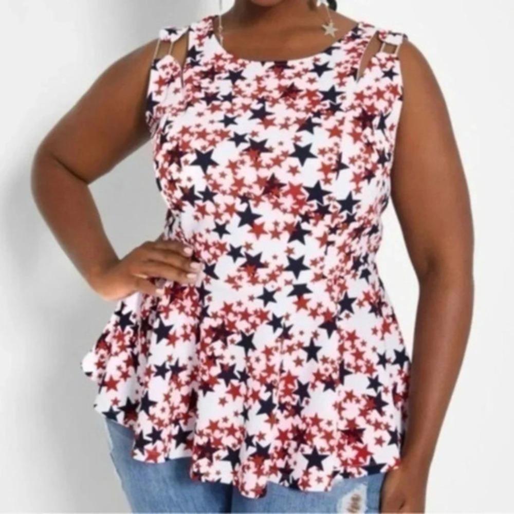 Ashley Stewart Womens Patriotic Star print Tank tops size 3XL